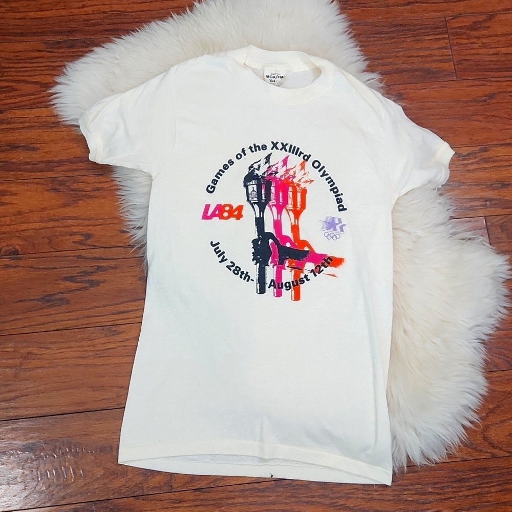 1984 Los Angeles Summer Olympics Vintage Single Stitch Ringer Tshirt